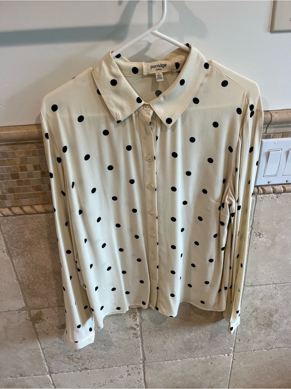 Porridge Cream Polka Dot Button-Down Shirt